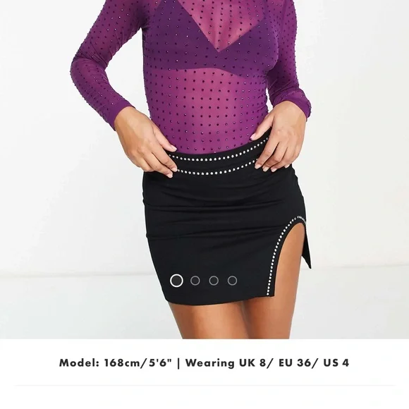 ASOS DESIGN Embellished Mock Neck Sheer Mesh Bodysuit in Purple - Picture 3 of 3